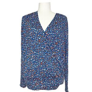 NWT Loft Floral Blouse Dainty Feminine Top V Cut Long Sleeve Size Large